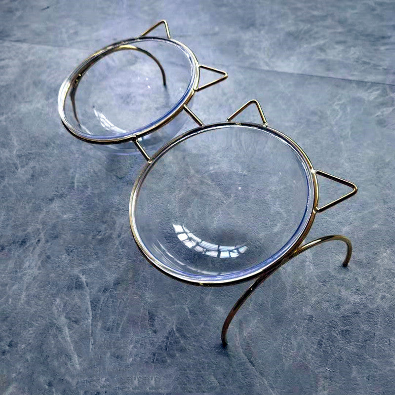 Glass Pet Feeding Bowl With Metal Rack For Food And Water