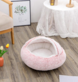 2-in-1 Plush Pet Bed Warm Soft Round Nest