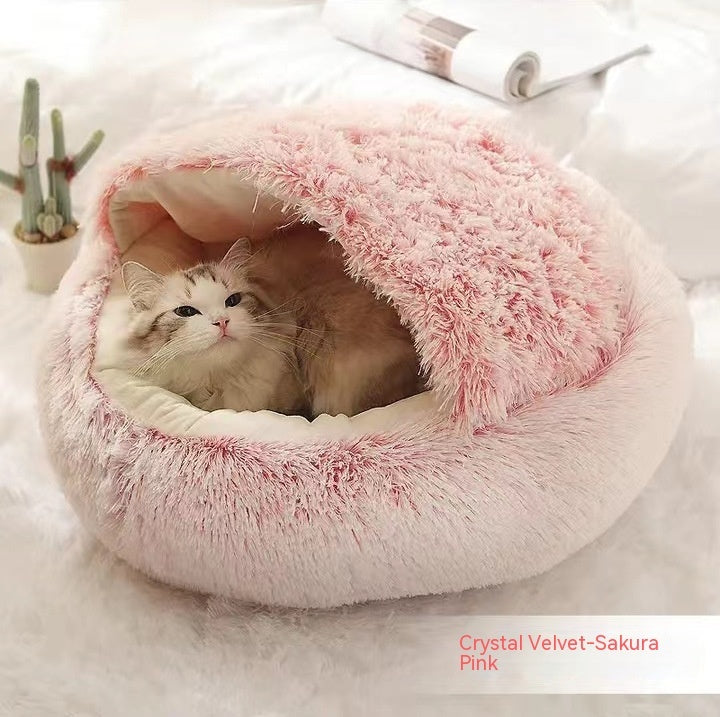 2-in-1 Plush Pet Bed Warm Soft Round Nest