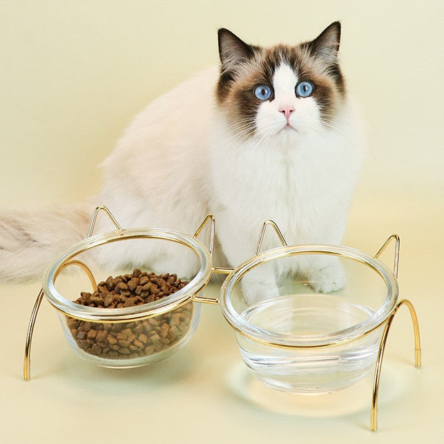 Glass Pet Feeding Bowl With Metal Rack For Food And Water