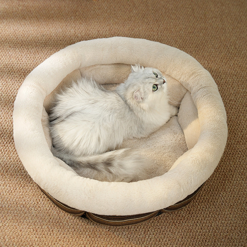 Linen Round Pet Bed Non-Slip Comfortable Mat