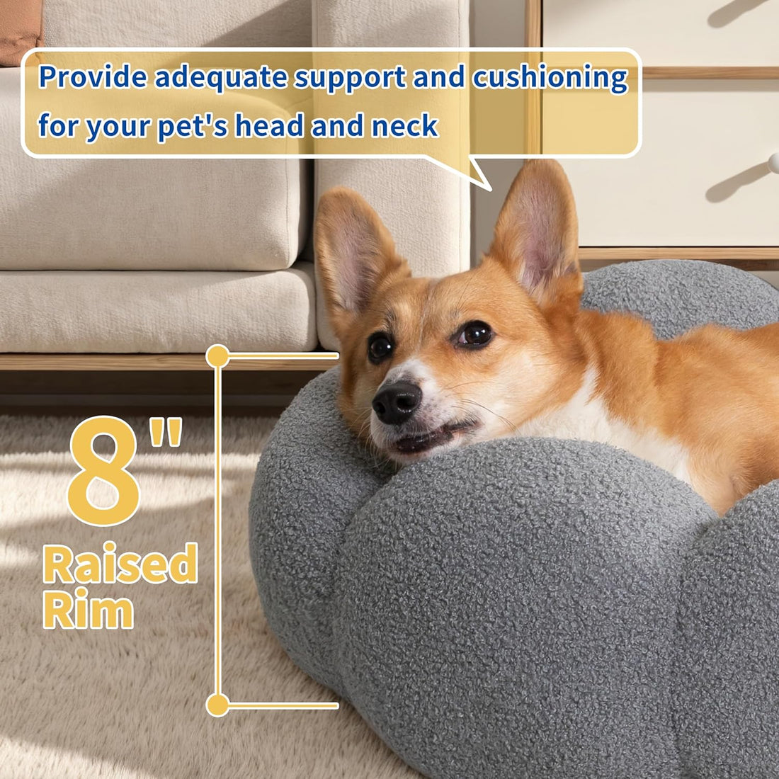 Calming Plush Flower Pet Bed Round Donut Cuddler