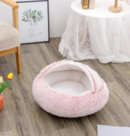 2-in-1 Plush Pet Bed Warm Soft Round Nest