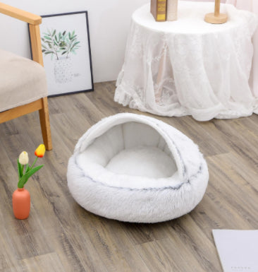 2-in-1 Plush Pet Bed Warm Soft Round Nest