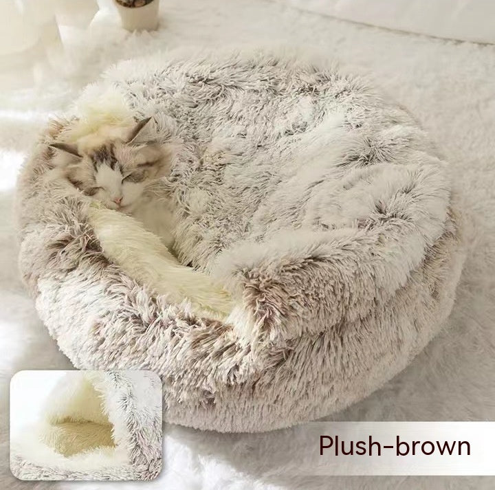 2-in-1 Plush Pet Bed Warm Soft Round Nest