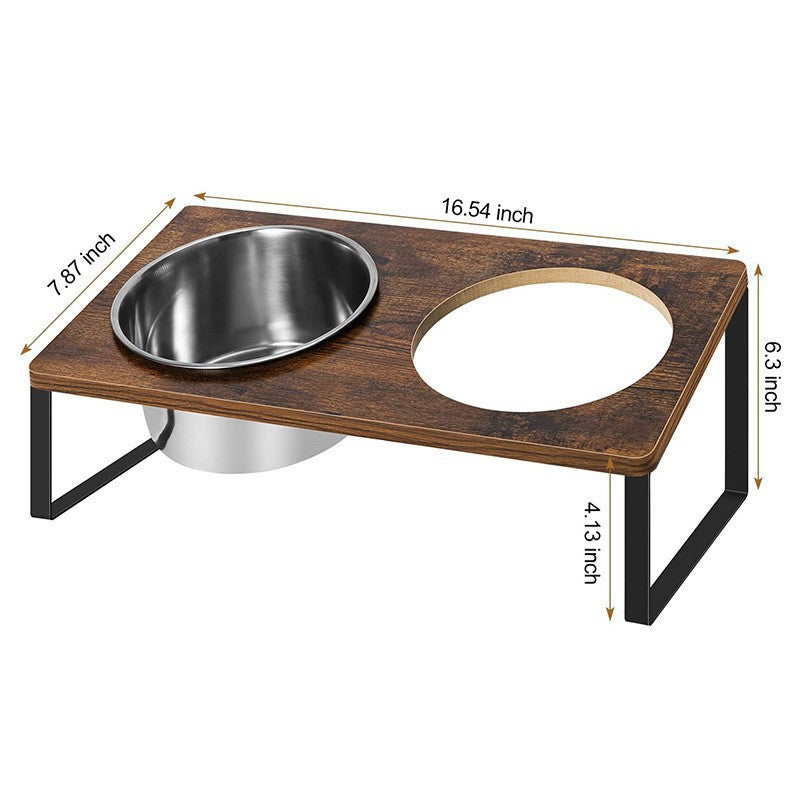 Iron and Wood Combined Pet Feeding Rack With Bowl