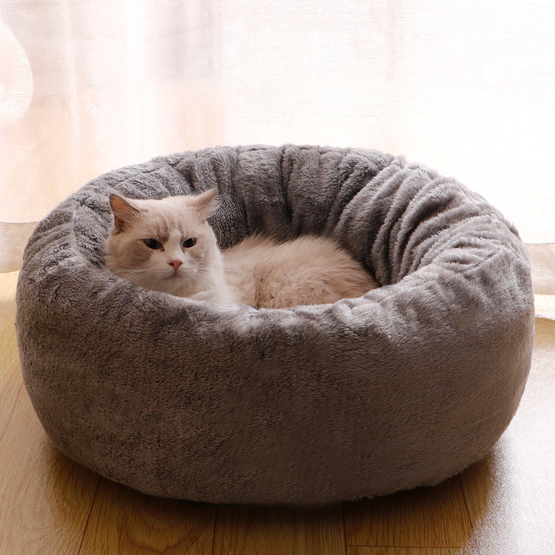 Plush Round Pet Donut Bed Warm Comfortable Cushion
