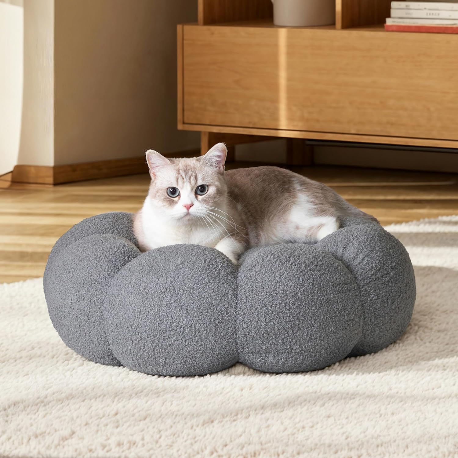 Calming Plush Flower Pet Bed Round Donut Cuddler