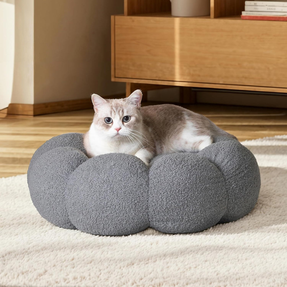 Calming Plush Flower Pet Bed Round Donut Cuddler