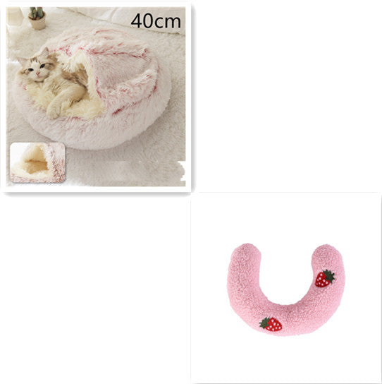 2-in-1 Plush Pet Bed Warm Soft Round Nest
