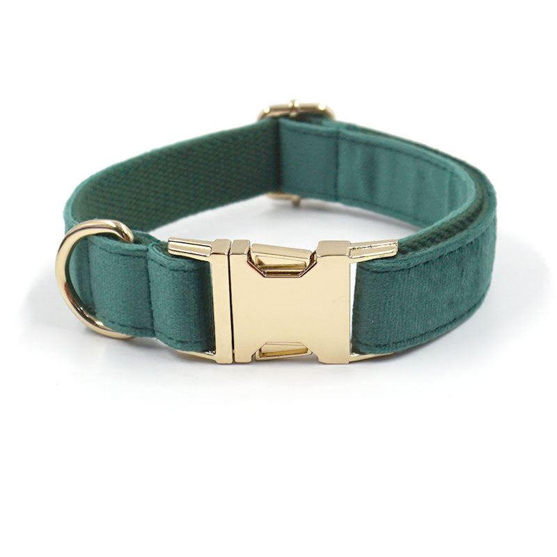 Green Velvet Pet Collar With Matching Leash